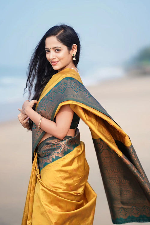 Load image into Gallery viewer, Smashing Yellow Soft Silk Saree With Enthralling Blouse Piece
