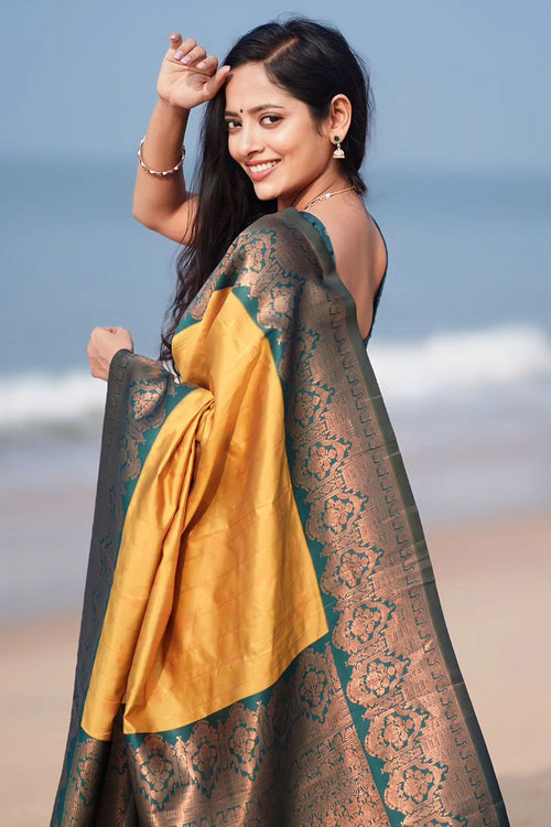 Load image into Gallery viewer, Smashing Yellow Soft Silk Saree With Enthralling Blouse Piece
