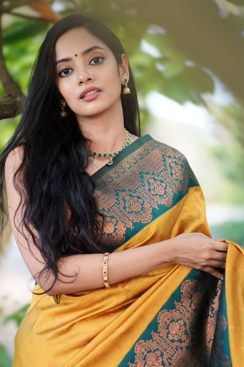 Load image into Gallery viewer, Smashing Yellow Soft Silk Saree With Enthralling Blouse Piece
