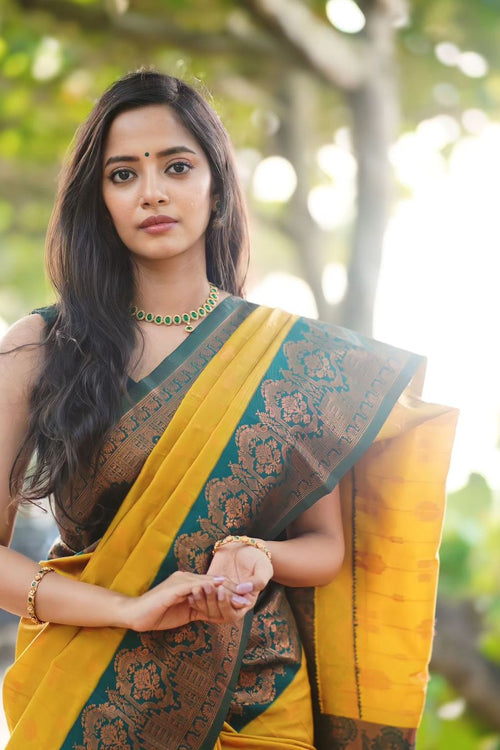 Load image into Gallery viewer, Smashing Yellow Soft Silk Saree With Enthralling Blouse Piece
