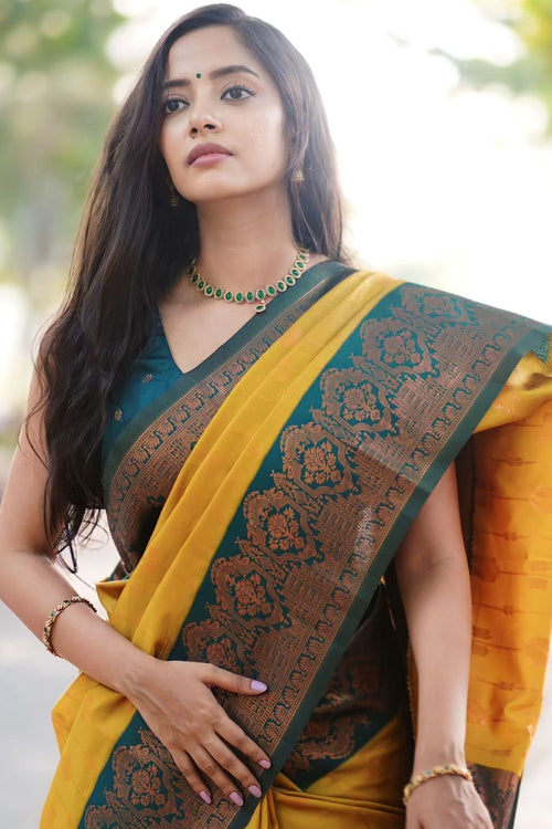 Load image into Gallery viewer, Smashing Yellow Soft Silk Saree With Enthralling Blouse Piece
