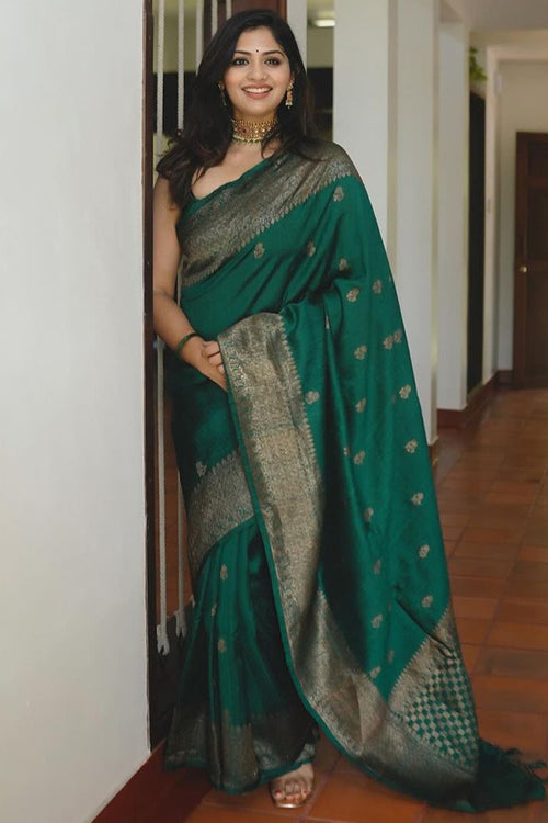 Load image into Gallery viewer, Prominent Dark Green Soft Silk Saree With Comely Blouse Piece
