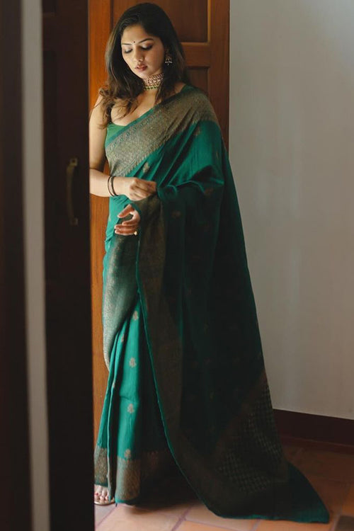 Load image into Gallery viewer, Prominent Dark Green Soft Silk Saree With Comely Blouse Piece
