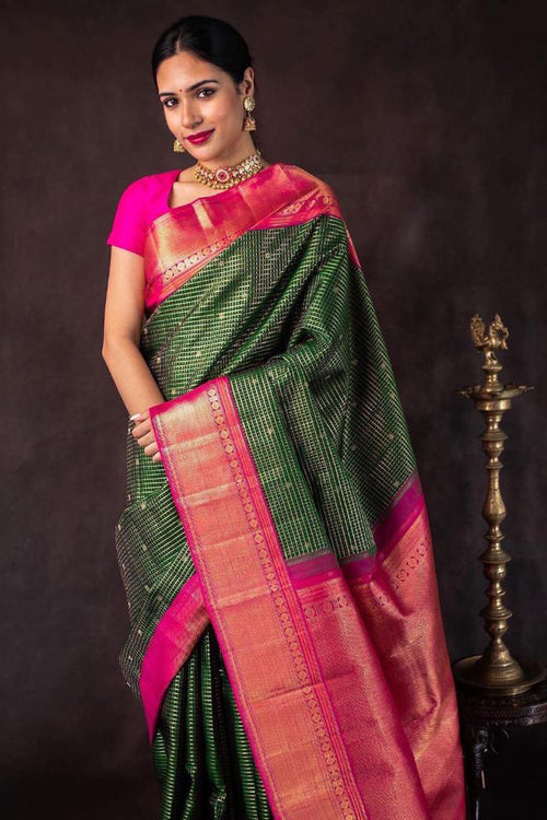 Load image into Gallery viewer, Hypnotic Green Soft Silk Saree With Fancifull Blouse Piece
