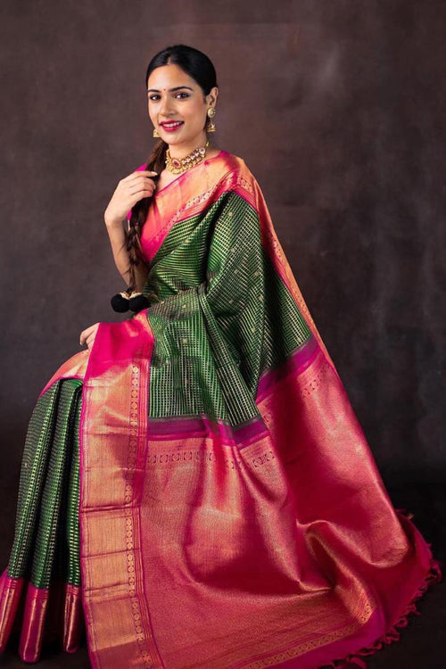 Load image into Gallery viewer, Hypnotic Green Soft Silk Saree With Fancifull Blouse Piece
