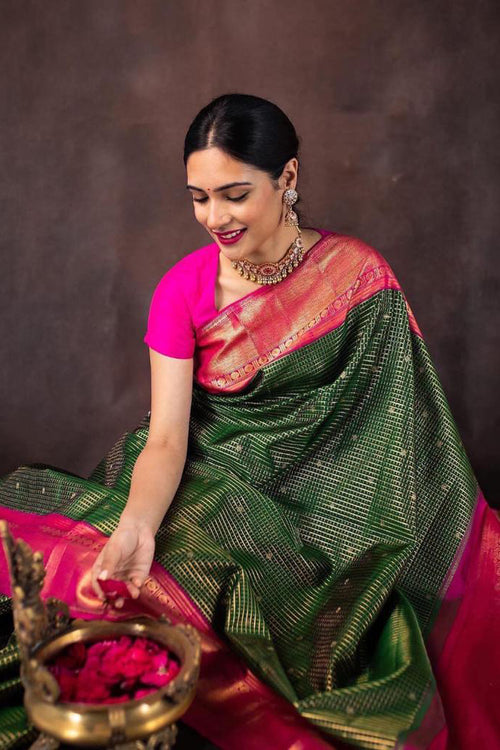 Load image into Gallery viewer, Hypnotic Green Soft Silk Saree With Fancifull Blouse Piece
