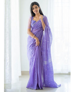 Magnetic Lavender Cotton Silk Saree With Woebegone Blouse Piece