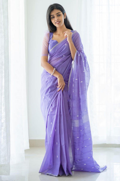 Load image into Gallery viewer, Magnetic Lavendor Cotton Silk Saree With Woebegone Blouse Piece
