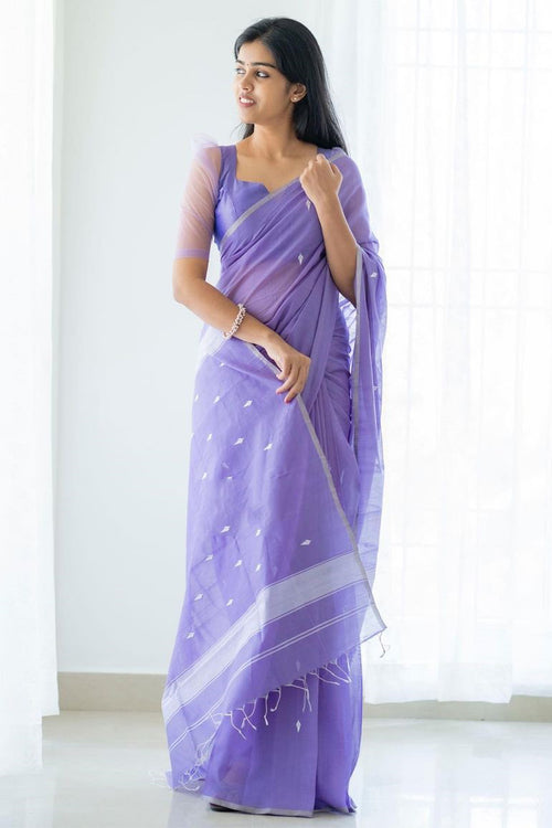 Load image into Gallery viewer, Magnetic Lavendor Cotton Silk Saree With Woebegone Blouse Piece
