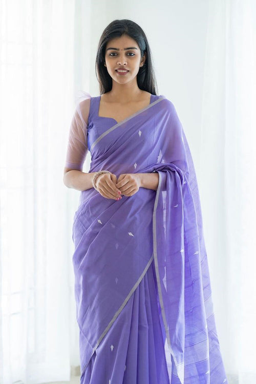 Load image into Gallery viewer, Magnetic Lavendor Cotton Silk Saree With Woebegone Blouse Piece
