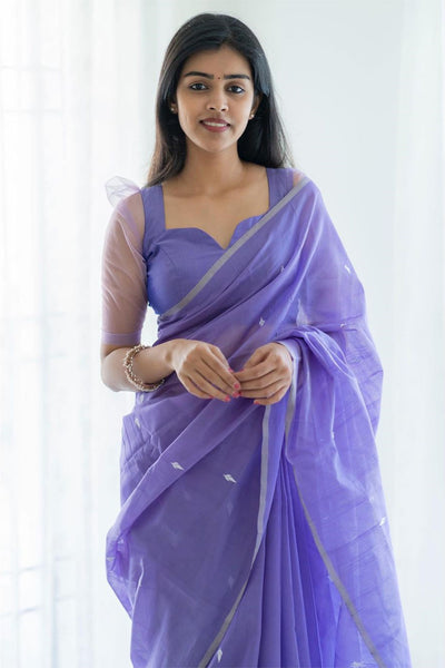 Magnetic Lavendor Cotton Silk Saree With Woebegone Blouse Piece