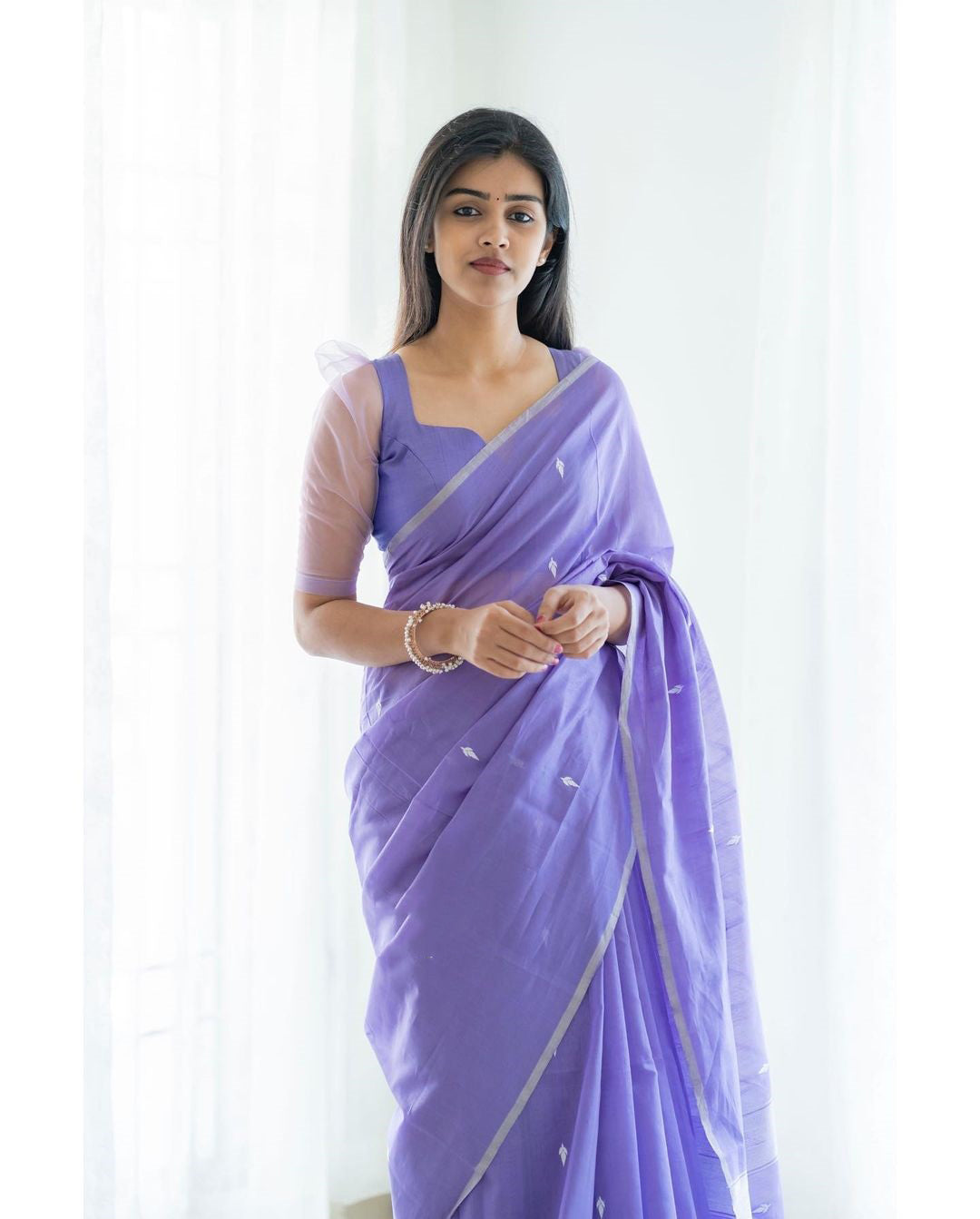 Magnetic Lavendor Cotton Silk Saree With Woebegone Blouse Piece