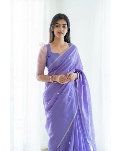 Magnetic Lavendor Cotton Silk Saree With Woebegone Blouse Piece