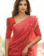 Pretty Red Cotton Silk Saree With Charming Blouse Piece