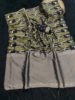 Posh Black Banarasi Tissue Silk Saree With Inspiring Blouse Piece