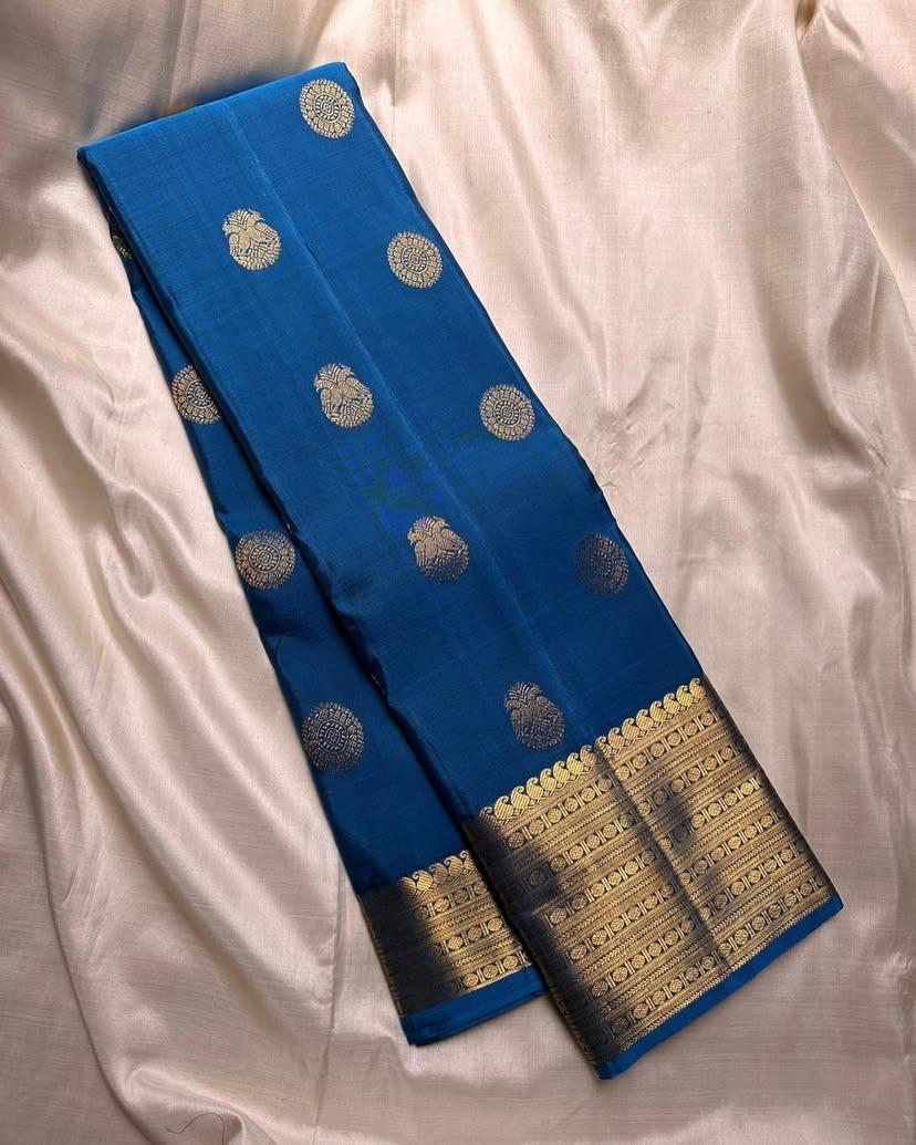 Precious Blue Soft Silk Saree With Phenomenal Blouse Piece