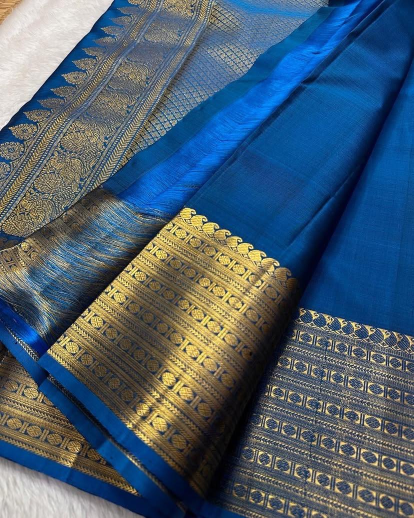 Precious Blue Soft Silk Saree With Phenomenal Blouse Piece