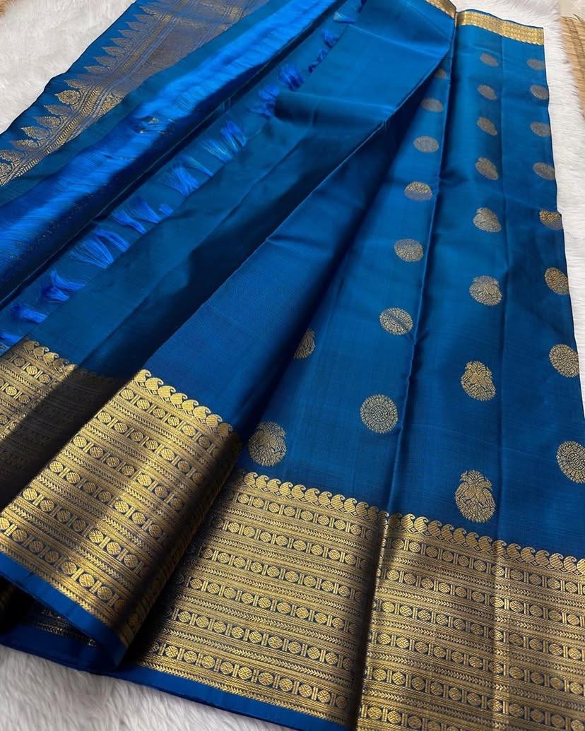 Precious Blue Soft Silk Saree With Phenomenal Blouse Piece