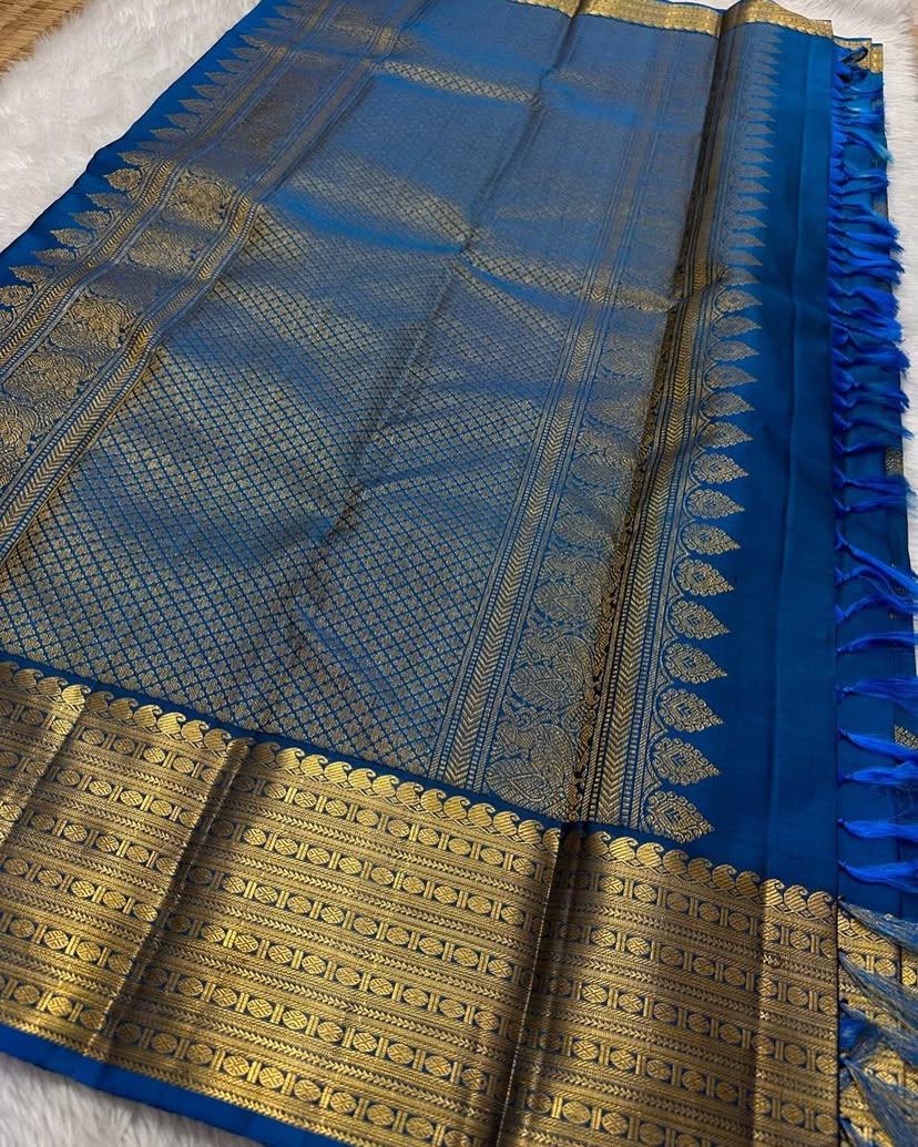 Precious Blue Soft Silk Saree With Phenomenal Blouse Piece