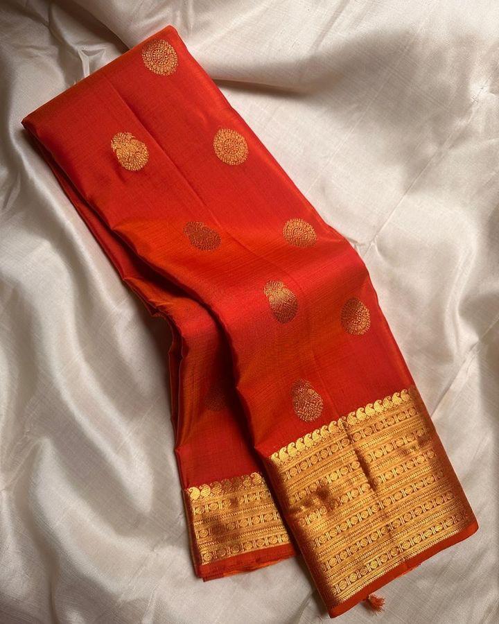 Preferable Orange Soft Silk Saree With Stunner Blouse Piece