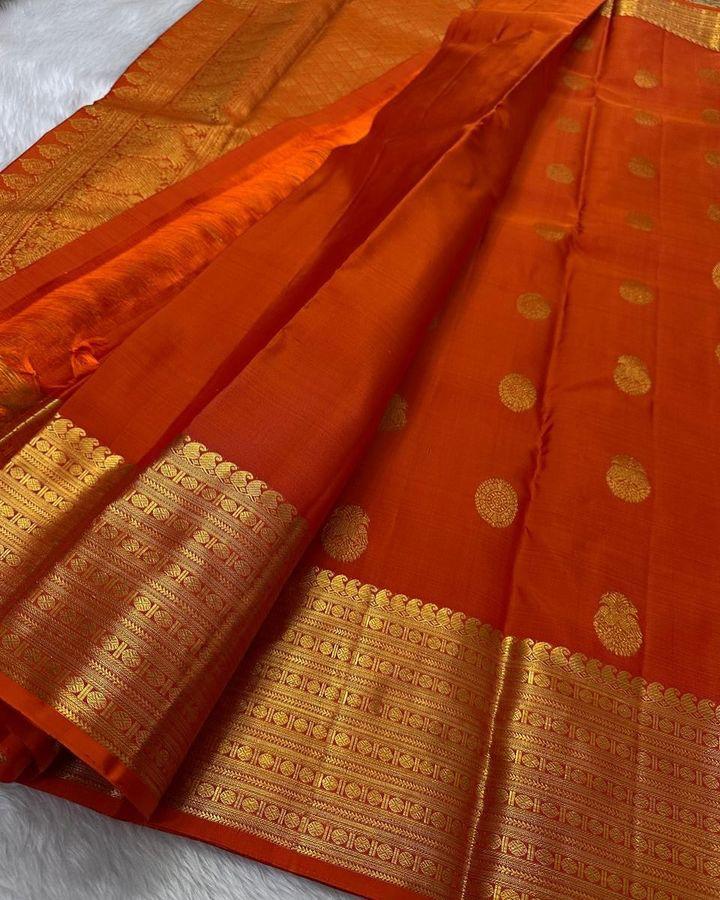 Preferable Orange Soft Silk Saree With Stunner Blouse Piece