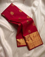 Ideal Red Soft Silk Saree With Comely Blouse Piece