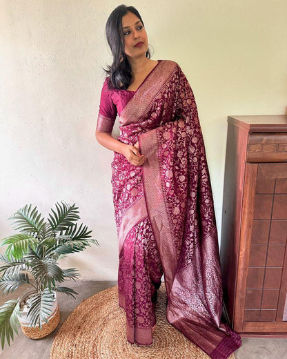Excellent Purple Soft Silk Saree With Ebullience Blouse Piece