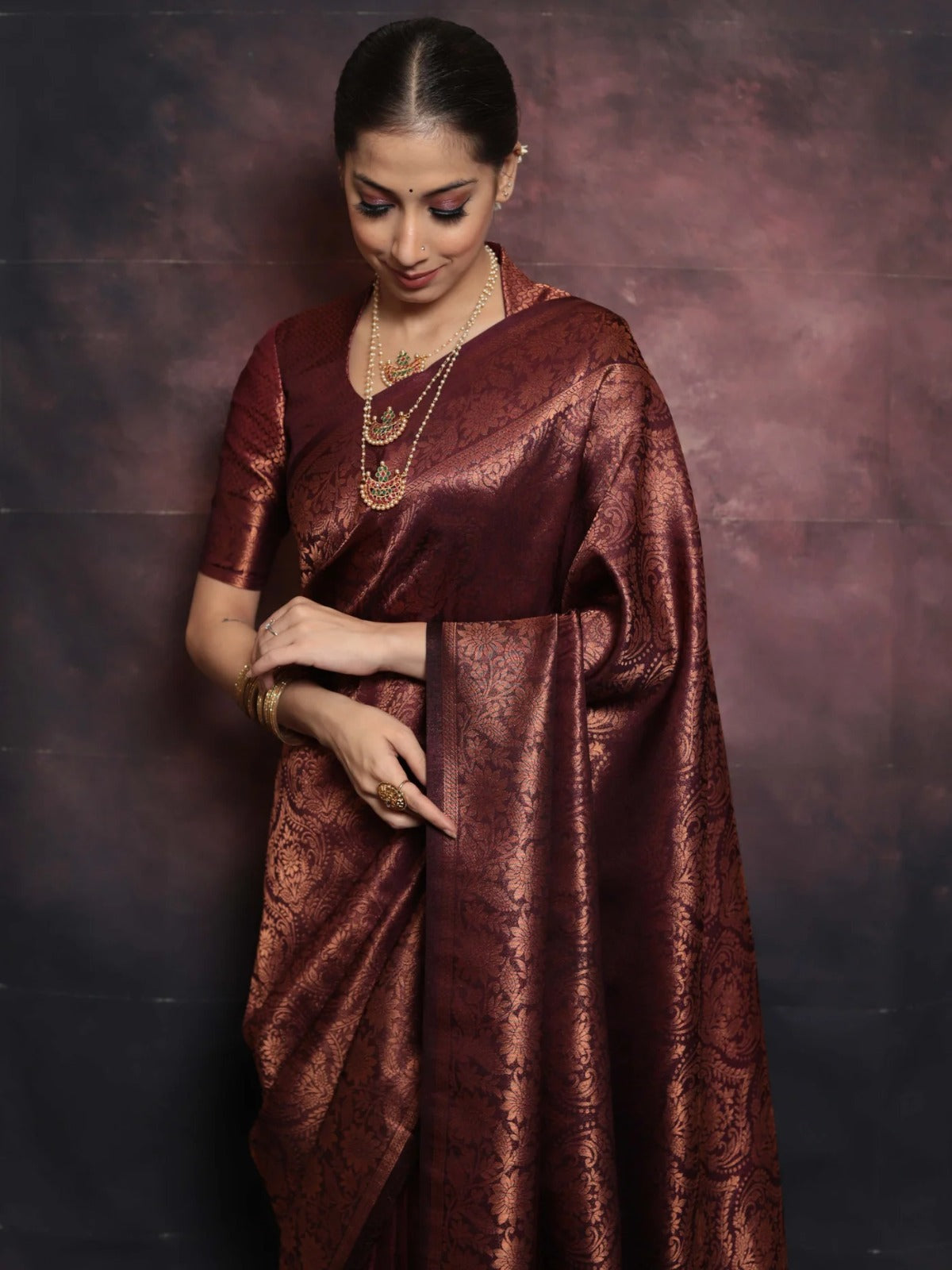 Beleaguer Maroon Soft Silk Saree With Traditional Blouse Piece