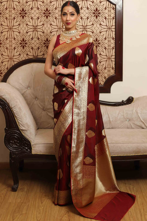 Load image into Gallery viewer, Groovy Wine Soft Silk Saree With Engrossing Blouse Piece
