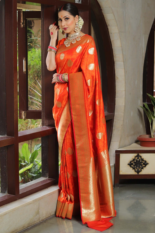 Load image into Gallery viewer, Classy Orange Soft Silk Saree With Unique Blouse Piece
