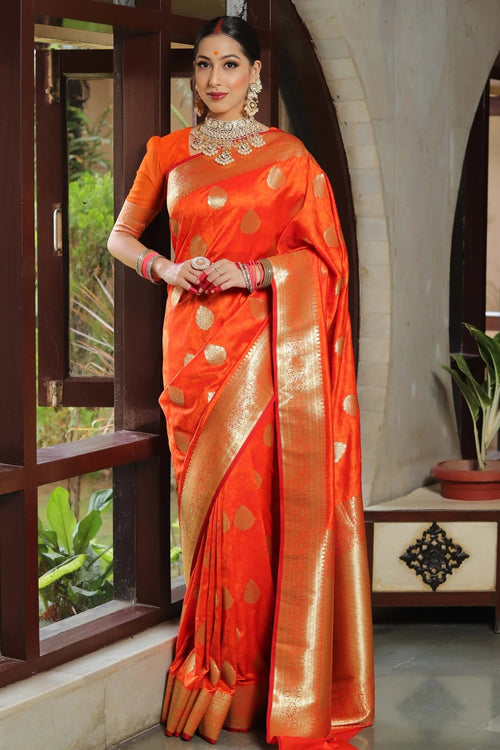 Load image into Gallery viewer, Classy Orange Soft Silk Saree With Unique Blouse Piece
