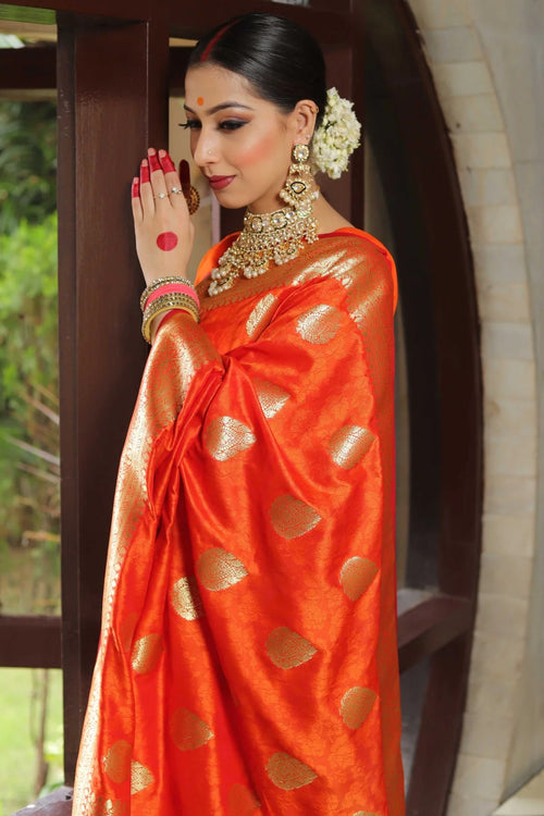 Load image into Gallery viewer, Classy Orange Soft Silk Saree With Unique Blouse Piece
