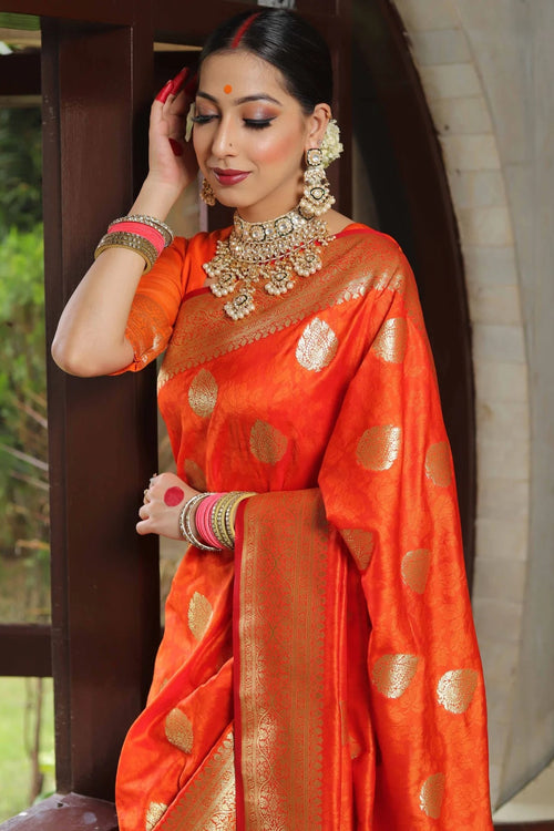 Load image into Gallery viewer, Classy Orange Soft Silk Saree With Unique Blouse Piece
