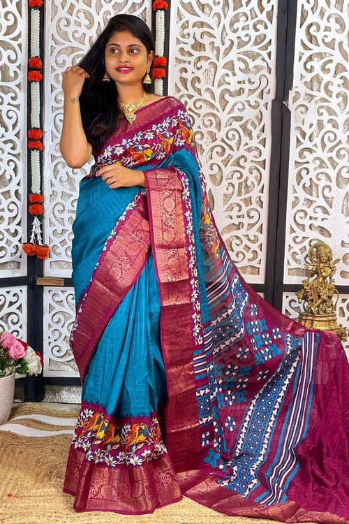 Load image into Gallery viewer, Prodigal Firozi Digital Printed Dola Silk Saree With Resplendent Blouse Piece
