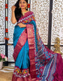 Prodigal Firozi Digital Printed Dola Silk Saree With Resplendent Blouse Piece