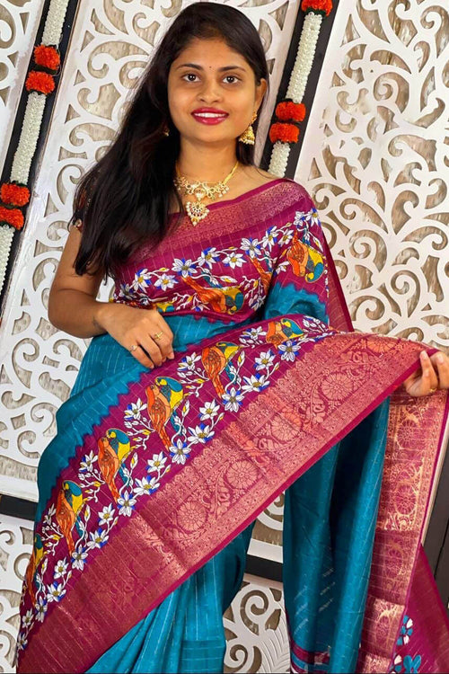 Load image into Gallery viewer, Prodigal Firozi Digital Printed Dola Silk Saree With Resplendent Blouse Piece
