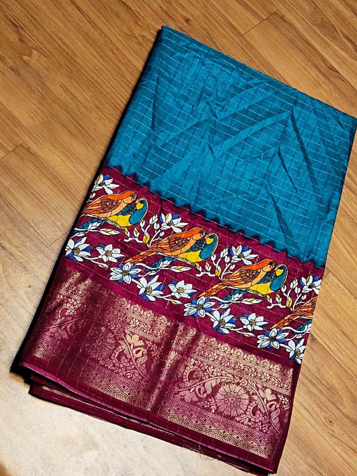 Prodigal Firozi Digital Printed Dola Silk Saree With Resplendent Blouse Piece