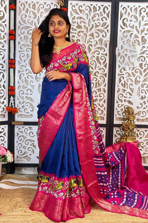 Load image into Gallery viewer, Transcendent Navy Blue Digital Printed Dola Silk Saree With Piquant Blouse Piece
