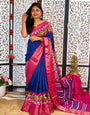 Transcendent Navy Blue Digital Printed Dola Silk Saree With Piquant Blouse Piece