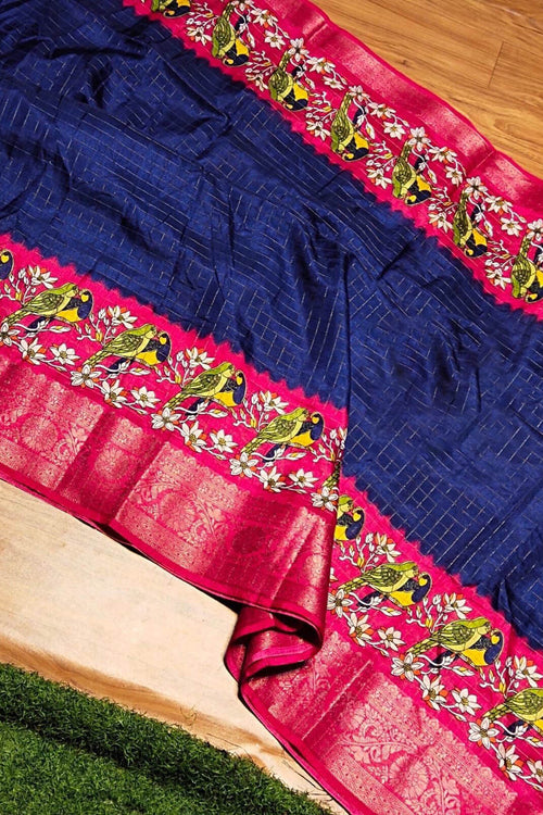 Load image into Gallery viewer, Transcendent Navy Blue Digital Printed Dola Silk Saree With Piquant Blouse Piece
