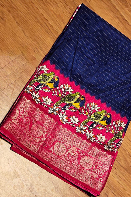 Load image into Gallery viewer, Transcendent Navy Blue Digital Printed Dola Silk Saree With Piquant Blouse Piece
