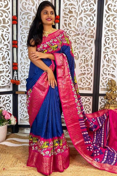 Load image into Gallery viewer, Transcendent Navy Blue Digital Printed Dola Silk Saree With Piquant Blouse Piece
