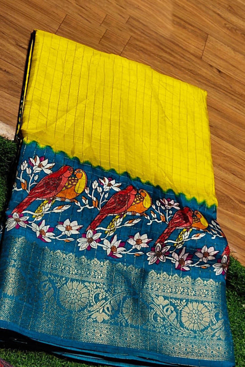 Load image into Gallery viewer, Quixotic Yellow Digital Printed Dola Silk Saree With Inimitable Blouse Piece
