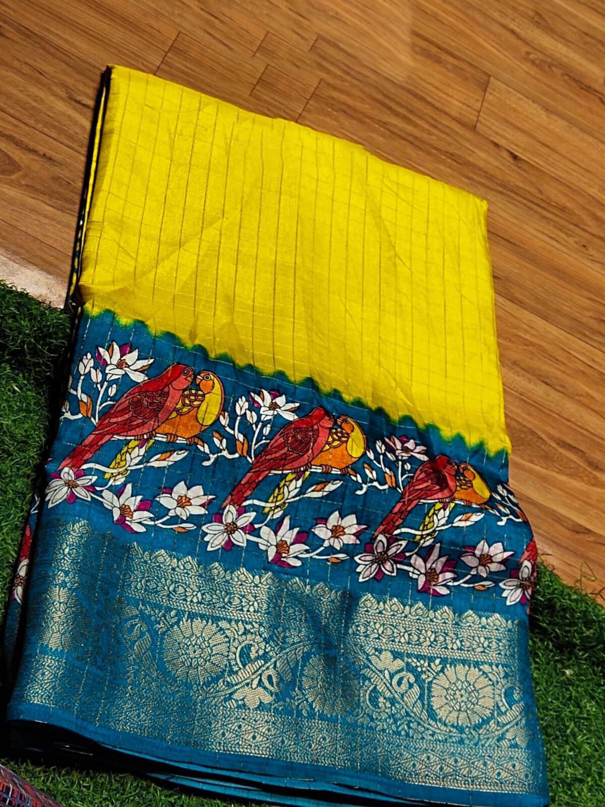 Quixotic Yellow Digital Printed Dola Silk Saree With Inimitable Blouse Piece