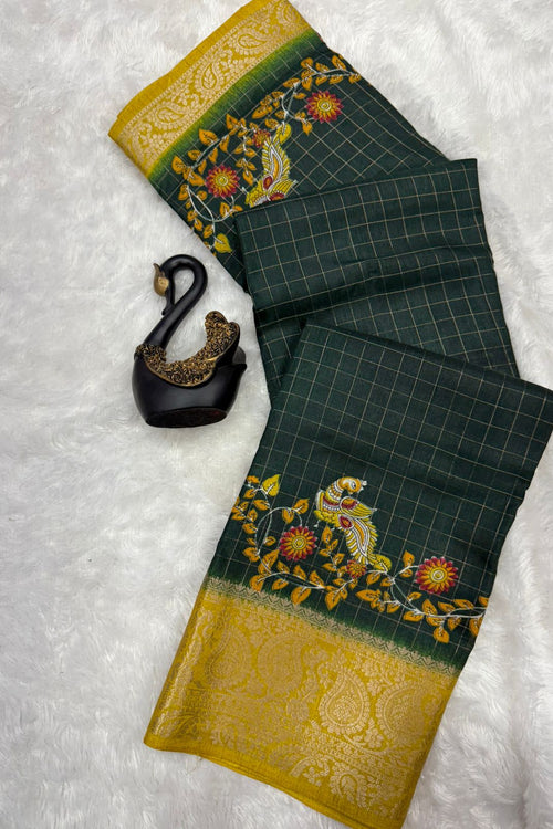 Load image into Gallery viewer, Glowing Dark Green Digital Printed Dola Silk Saree With Designer Blouse Piece
