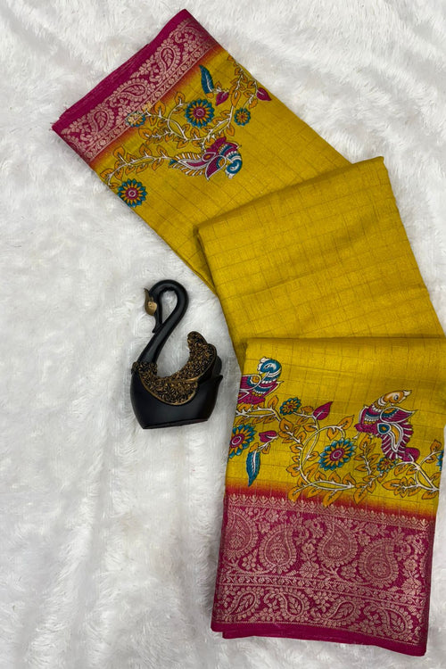 Load image into Gallery viewer, Flamboyant Yellow Digital Printed Dola Silk Saree With Angelic Blouse Piece
