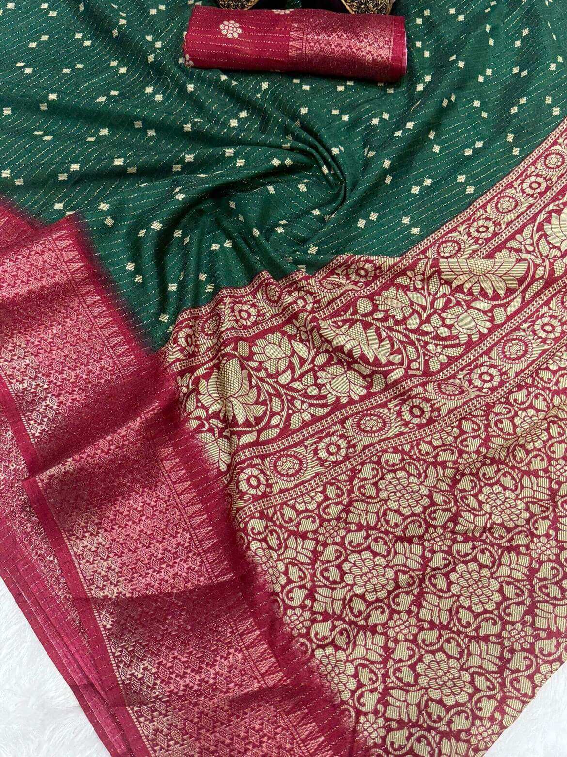 Charismatic Dark Green Digital Printed Dola Silk Saree With Prodigal Blouse Piece