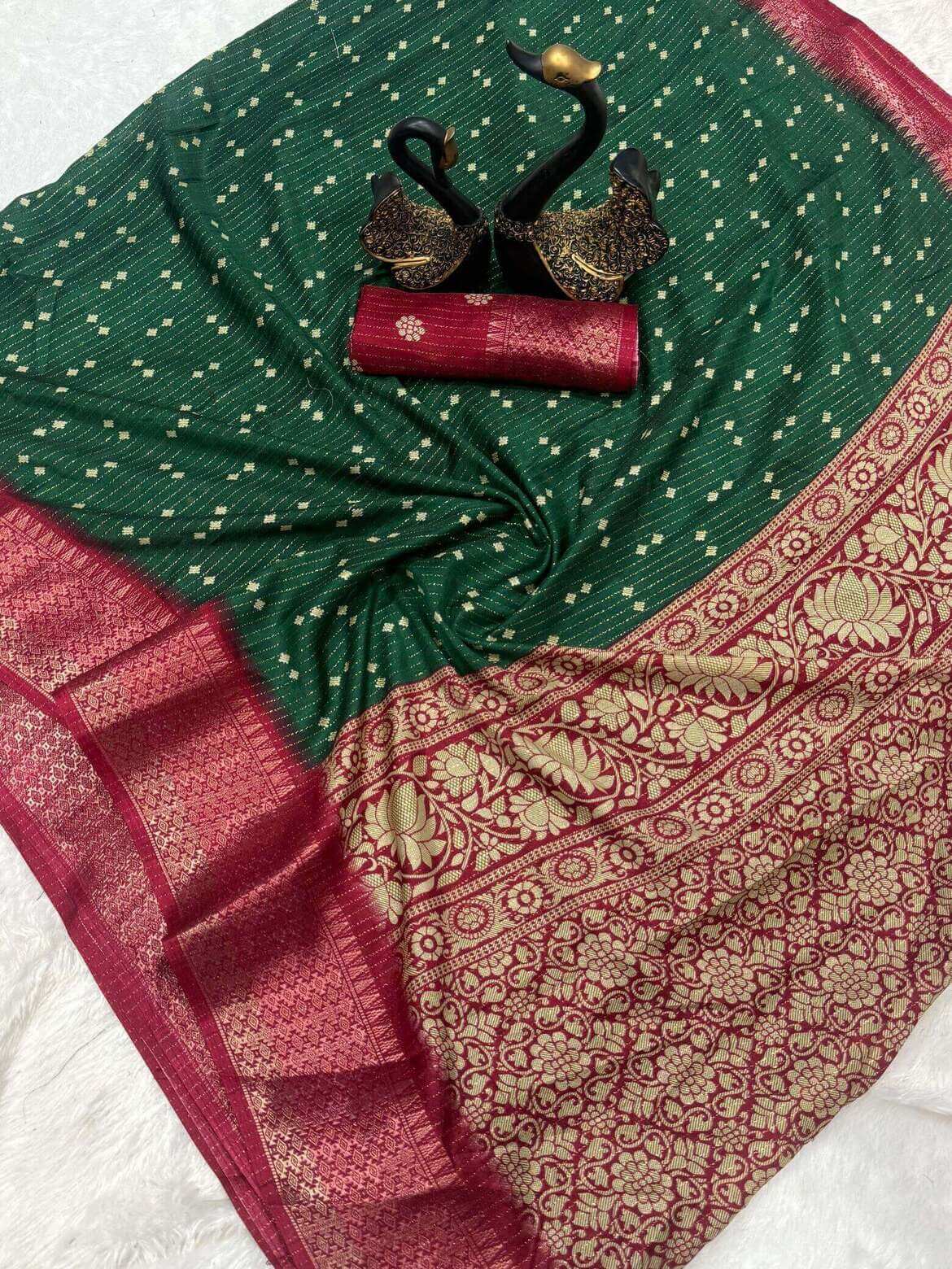 Charismatic Dark Green Digital Printed Dola Silk Saree With Prodigal Blouse Piece