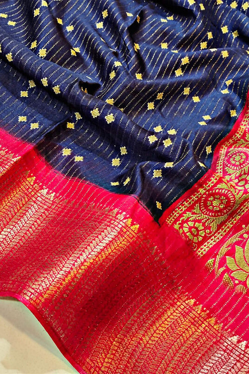 Load image into Gallery viewer, Rhapsodic Navy Blue Digital Printed Dola Silk Saree With Whimsical Blouse Piece
