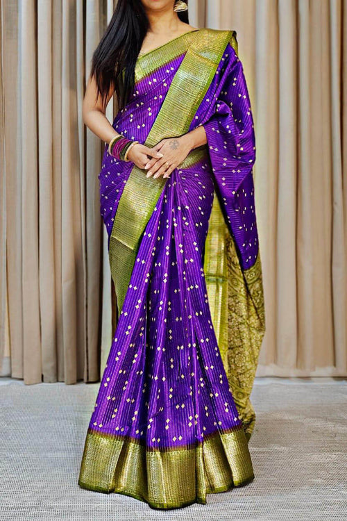 Load image into Gallery viewer, Supernal Purple Printed Dola Silk Saree With Luxuriant Blouse Piece
